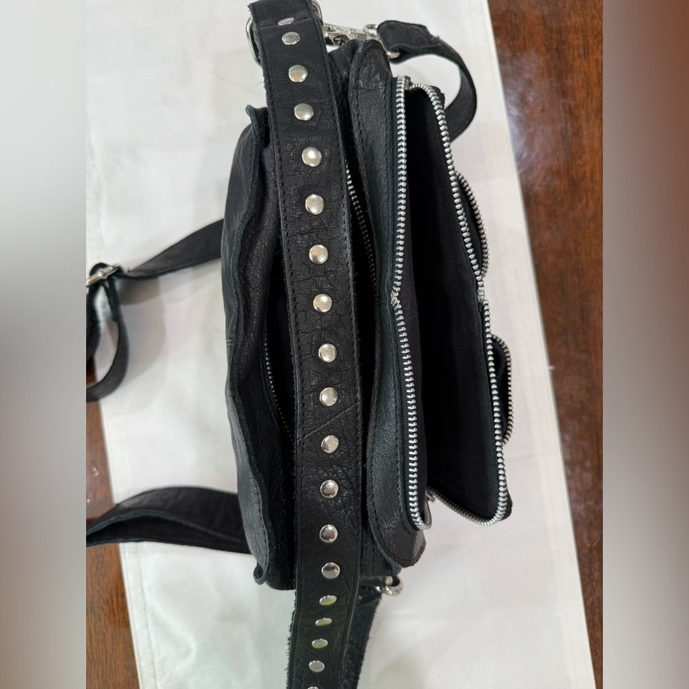 Black Leather Multi-Pocket Crossbody Bag - Picture 6 of 9